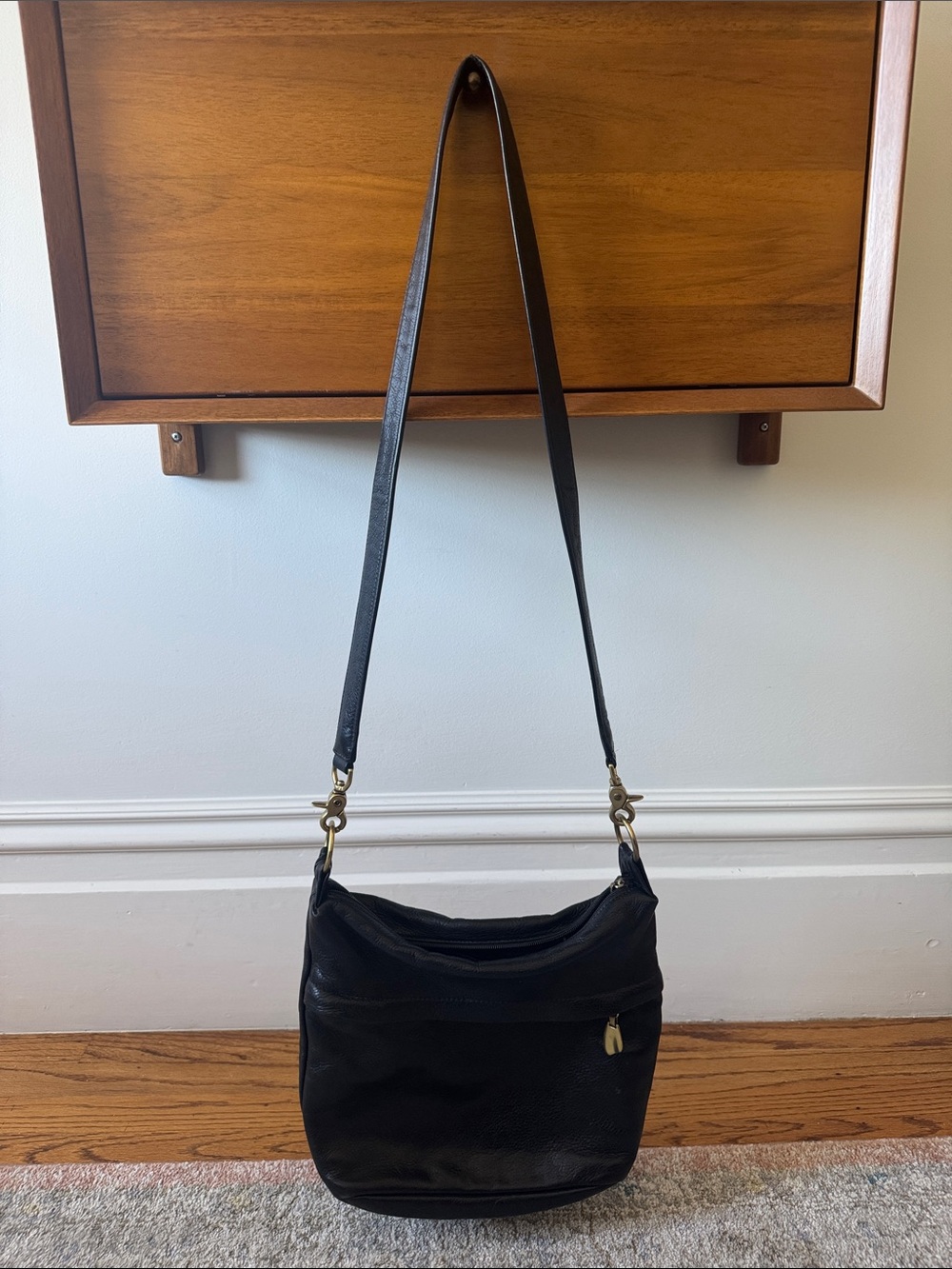 Vintage Libaire Black Leather Shoulder Bag with Adjustable Strap